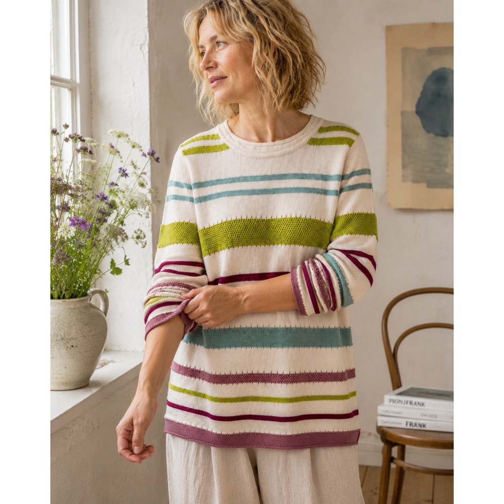 Gudrun Sjoden EDNA BASTIS Women Striped Knit Sweater Tunic Recycled Cotton SMALL
